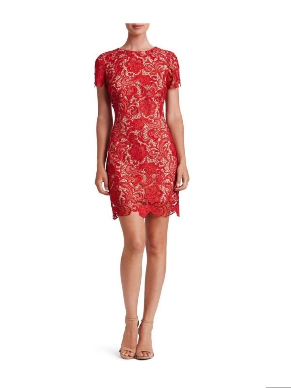 NWT Dress The Population Anna Crochet Short Sleeve Lace Dress Red Small